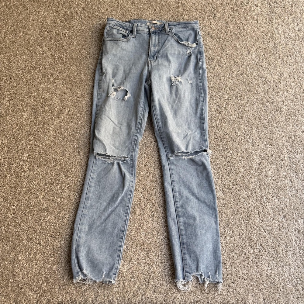 Levi's 721 High Rise Skinny Jeans Womens 30 Light Wash Blue Distressed Denim